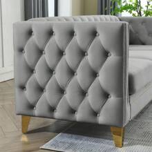 Velvet Living Room Sofa Set Of 2, Comfy Loveseat And 3 Seater Couch, Modern Sofa With Tufted Back And Rivet Decoration, Upholstered Long Couch With Solid Golden Metal Tapered Legs For Apartment, Office - 灰色 - 查看 5