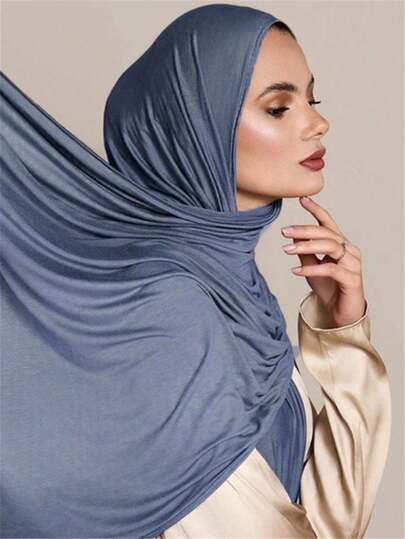 1pc Plus Size Soft Solid Color Knitted Headscarf Shawl, Suitable For Abaya Robe And Veil Matching, Women Casual Headband