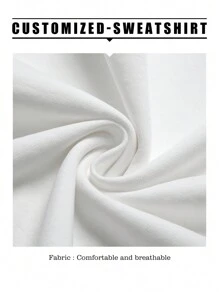 Sudaderas holgadas, transpirables y ligeras de estilo boyfriend personalizadas con diseño gráfico cuadrado, personalízalas con tu propia foto/logotipo para parejas, familia, mascotas, regalos, sudaderas personalizables para esposo o novio. - Blanco - Ver 6