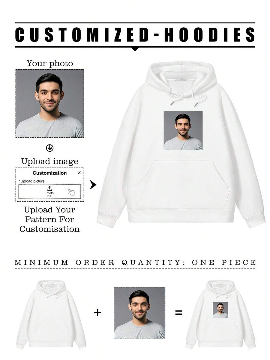 Sudaderas holgadas, transpirables y ligeras de estilo boyfriend personalizadas con diseño gráfico cuadrado, personalízalas con tu propia foto/logotipo para parejas, familia, mascotas, regalos, sudaderas personalizables para esposo o novio. - Blanco - Ver 1