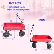 Outdoor Sport Wagon Tools Cart Wooden Side Panels Air Tires Wagon (Red) Outdoor Decor - Red + Steel - View 8