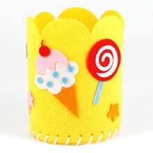 1/8 pezzi Portapenne fai-da-te in tessuto di feltro, contenitore da scrivania rotondo fatto a mano a forma di animali del fumetto, per bambini, per arti e mestieri, feltro, lavoretti per bambini