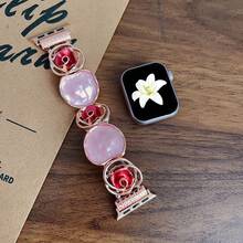 1 chiếc Vòng tay trang trí trang sức lạ mắt thời trang liên kết hoa sáng tạo thiết kế thời trang tương thích với dây đeo đồng hồ Apple dành cho nữ bạc xanh hồng Halloween 38mm 40mm 41mm 42mm 44mm 45mm 46mm 49mm tương thích với dây đeo đồng hồ Apple Watch Series Ultra 2 SE 10 9 8 7 6 5 4 3 2 1 - Hoa hồng vàng - Xem 8