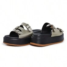 Chinelo Sandália Plataforma Feminino Slide com Fivelas - 552