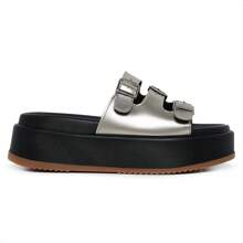 Chinelo Sandália Plataforma Feminino Slide com Fivelas - 552