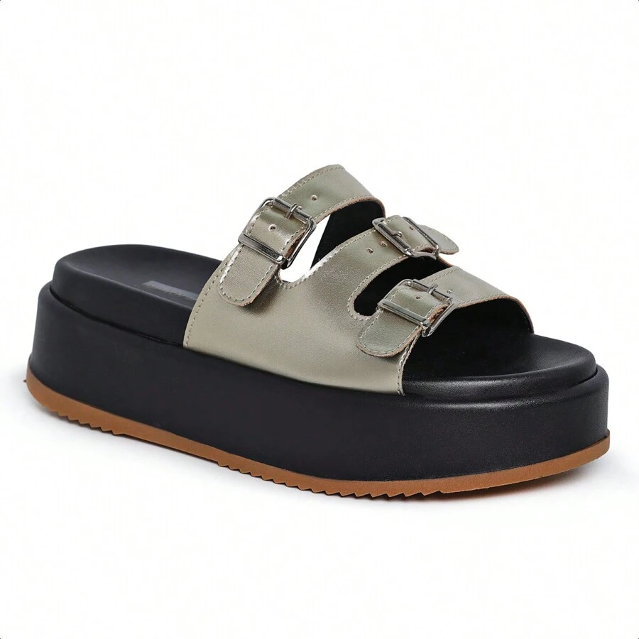 Chinelo Sandália Plataforma Feminino Slide com Fivelas - 552
