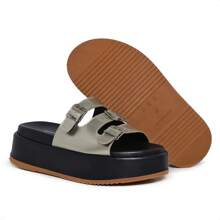 Chinelo Sandália Plataforma Feminino Slide com Fivelas - 552