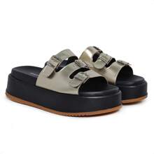 Chinelo Sandália Plataforma Feminino Slide com Fivelas - 552