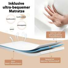 Guest Bed 96*191cm, Folding Bed With Metal Frame & Memory Foam Mattress, Foldable Single Bed With 4 Universal Wheels For Guest Room & Office - White - View 4