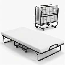 Guest Bed 96*191cm, Folding Bed With Metal Frame & Memory Foam Mattress, Foldable Single Bed With 4 Universal Wheels For Guest Room & Office - White - View 2