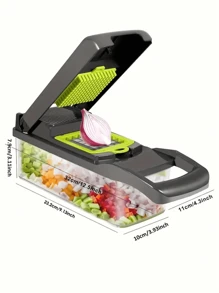 16pcs Vegetable Chopper, Multi-Functional Kitchen Vegetable Chopper, Easy To Make Salad, Interchangeable Blades, Party/Kitchen Tool, Manual Food Grater, With Container, Onion Chopper, Potato Chopper, Kitchen Gadget