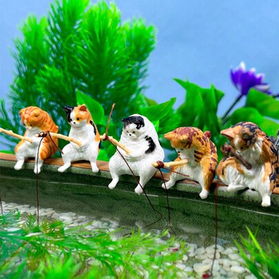 Fishing Hobby Small Cat Fishing Small Aquarium Decorative Ornament - Fishing Cat