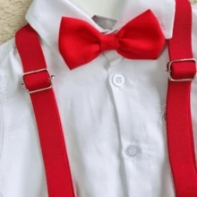 Camisa Infantil Social  Menino Kit Suspensorio E Gravata Vermelho Manga Longa