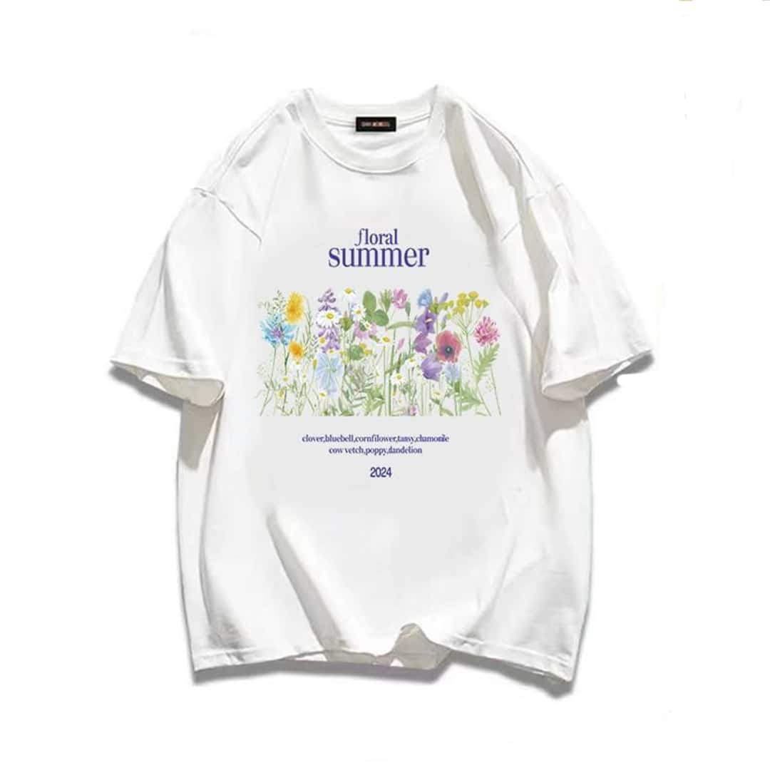 Unisex Floral Summer Aesthetich T-Shirt - White - View 1