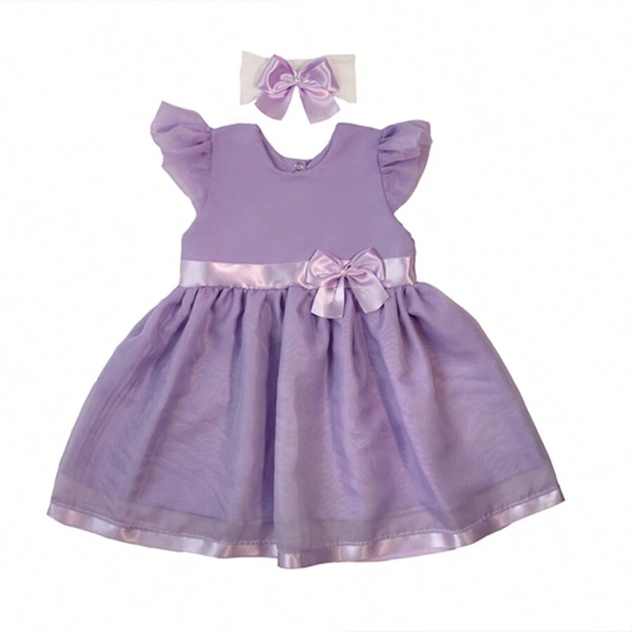 Luxury Baby Princess Dress With Tiara 100% Cotton - 紫色 - 查看 1