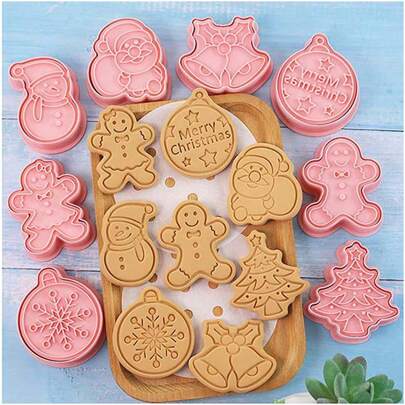 8 Pcs/Set DIY Cake Decorating Tools Christmas Cartoon Biscuit Mould Cookie Cutters Set Plastic Baking Mould Cookie Tools