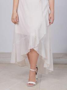 Chiffon Women's V-Neck Ruffled Hem Crossover Dress - Elegant Sleeveless Summer Midi Dress For Casual And Formal Occasions - 杏色 - 查看 5