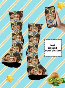 Face Socks 1 Pair Of Customized Face Women's Mid Tube Socks, Put Any Face On Socks, Personalized Socks For Cats And Pets With Photos, Interesting Customized Picture Pairs With Medium To Long Socks, Suitable For Valentine's Day Improving The Family Day Atmosphere, Fashionable And Fashionable, Suitable For Women Funny Socks, Dawg, Personalized, Ideal Gifts For Him, Ideal Gifts For Her, Boyfriend, Girlfriend, Family, Friends, Grandparents, Her - Multicolor - View 2