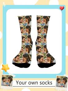 Face Socks 1 Pair Of Customized Face Women's Mid Tube Socks, Put Any Face On Socks, Personalized Socks For Cats And Pets With Photos, Interesting Customized Picture Pairs With Medium To Long Socks, Suitable For Valentine's Day Improving The Family Day Atmosphere, Fashionable And Fashionable, Suitable For Women Funny Socks, Dawg, Personalized, Ideal Gifts For Him, Ideal Gifts For Her, Boyfriend, Girlfriend, Family, Friends, Grandparents, Her - Multicolor - View 3