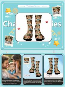 Face Socks 1 Pair Of Customized Face Women's Mid Tube Socks, Put Any Face On Socks, Personalized Socks For Cats And Pets With Photos, Interesting Customized Picture Pairs With Medium To Long Socks, Suitable For Valentine's Day Improving The Family Day Atmosphere, Fashionable And Fashionable, Suitable For Women Funny Socks, Dawg, Personalized, Ideal Gifts For Him, Ideal Gifts For Her, Boyfriend, Girlfriend, Family, Friends, Grandparents, Her - Multicolor - View 4