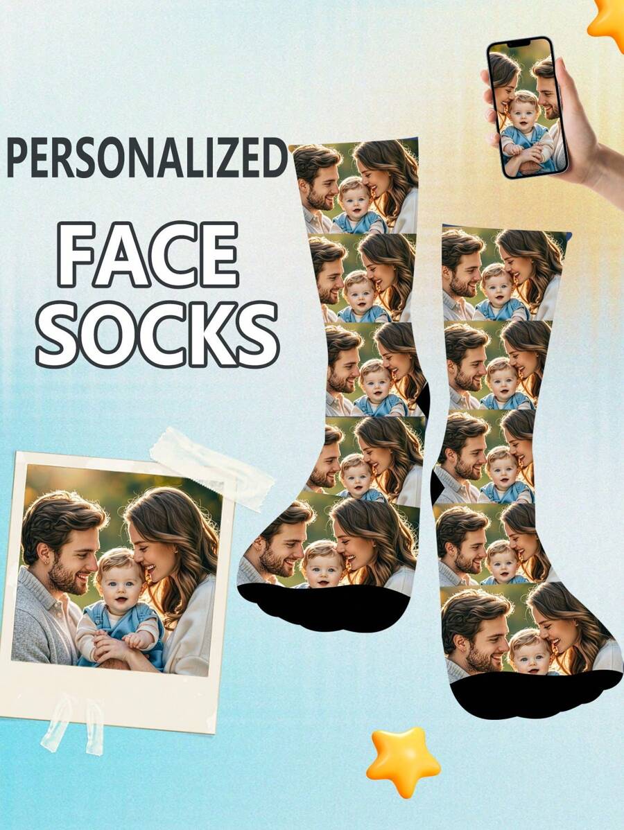 Face Socks 1 Pair Of Customized Face Women's Mid Tube Socks, Put Any Face On Socks, Personalized Socks For Cats And Pets With Photos, Interesting Customized Picture Pairs With Medium To Long Socks, Suitable For Valentine's Day Improving The Family Day Atmosphere, Fashionable And Fashionable, Suitable For Women Funny Socks, Dawg, Personalized, Ideal Gifts For Him, Ideal Gifts For Her, Boyfriend, Girlfriend, Family, Friends, Grandparents, Her - Multicolor - View 1