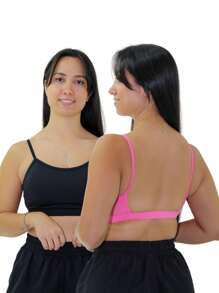 KIT 2 Women's Spaghetti Strap Top Gym Open Back Naked Gym - Baby Pink - View 1