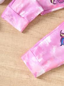 2pcs/Set Young Girls Tie-Dye Unicorn Print Long Sleeve Sweatshirt And Tie-Dye Unicorn Print Pants, Autumn/Winter