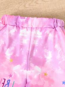 2pcs/Set Young Girls Tie-Dye Unicorn Print Long Sleeve Sweatshirt And Tie-Dye Unicorn Print Pants, Autumn/Winter