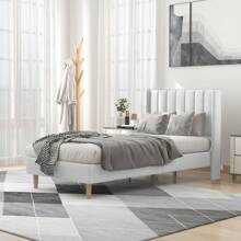 Classic Upholstered Platform Bed Frame With Headboard,Mattress Foundation,Strong Wooden Slats Support,No Box Spring Needed - trắng - Xem 2