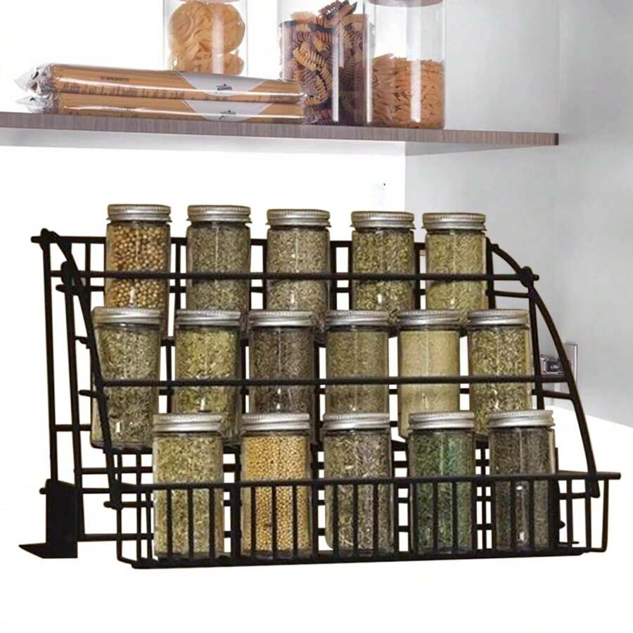 WANLECY 3 Tier Pull Down Cabinet Spice Rack Organizer Metal Storage Shelf For Kitchen - Black - View 1