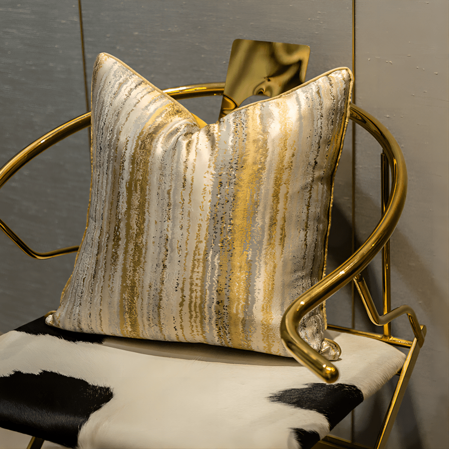 1pc Luxury Gilded Striped Cushion Cover, High-Density Jacquard Weave Backing, Modern Minimalist Decor Pillow Sham For Sofa, Bedroom, Car (Without Pillow Insert)