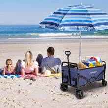 Collapsible Wagon Cart,Foldable Beach Wagon, Folding Wagon For Sand.Utility Cart For Yard/Sports.220lb Heavy Duty W/Cupholders & Big DIY Wheels (Black) - 4-wide-wheel Dark Blue - View 7