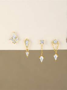 1 件 925 纯银时尚马眼形耳钉平背软骨耳轮穿孔珠宝适合日常佩戴婚礼派对订婚周年纪念情人节 - 金色 - 查看 2