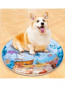 1pc Pet Splash Pad, Cat Toy For Summer, Suitable For Cats To Play, Summer Cat Bed, Summer Dog Bed, Cat & Dog Entertainment Toy, Requires Inflation And Water Filling Pet Entertainment Water Mat, Cat Sensing Water, Cat Cooling Mat, Cat & Dog Sensing Water Sensing Mat, Cool And Comfortable (Please Note That Trimming Claws Is Necessary Before Use, And Excessive Biting May Cause Leakage Or Breakage) - Multicolor - View 7