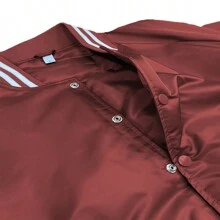 Men Solid Varsity Bomber Jacket Waterproof Fall Winter Summer Lightweight All Season Striped Trim Slant Pockets Baseball Jacket Snap Button - Burgundy - View 4