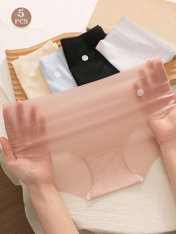 5 piezas Bragas sin costuras para mujer, bragas de seda de hielo ultradelgadas y sexys, de unicolor y transparentes, ropa interior íntima de secado rápido