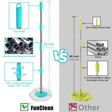 Tsmine FunClean Spin Mop And Bucket,360 Spinning Mopping Floor Cleaning Tool With 4 Microfiber Replacement Head Refills,Mop And Bucket With Wringer Set For Home,61" Extended Handle, 2X Wheel