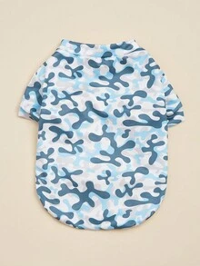 1pc Camouflage Leopard Maple Leaf Paw Print Starry Sky Pattern Pet Clothes, Breathable Dog T-Shirt - Blue - View 3