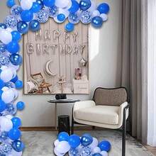 117PCS Metal Blue Balloon Wreath Set Silver Five-In-A-Color Paper Scrap Balloon Arch Birthday Party Decoration Balloon - Multicolor - View 5