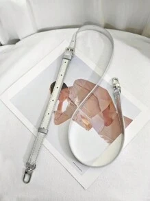 1pc Adjustable Solid Color Classic Faux Leather Bag Strap Replacement - Silver - View 1