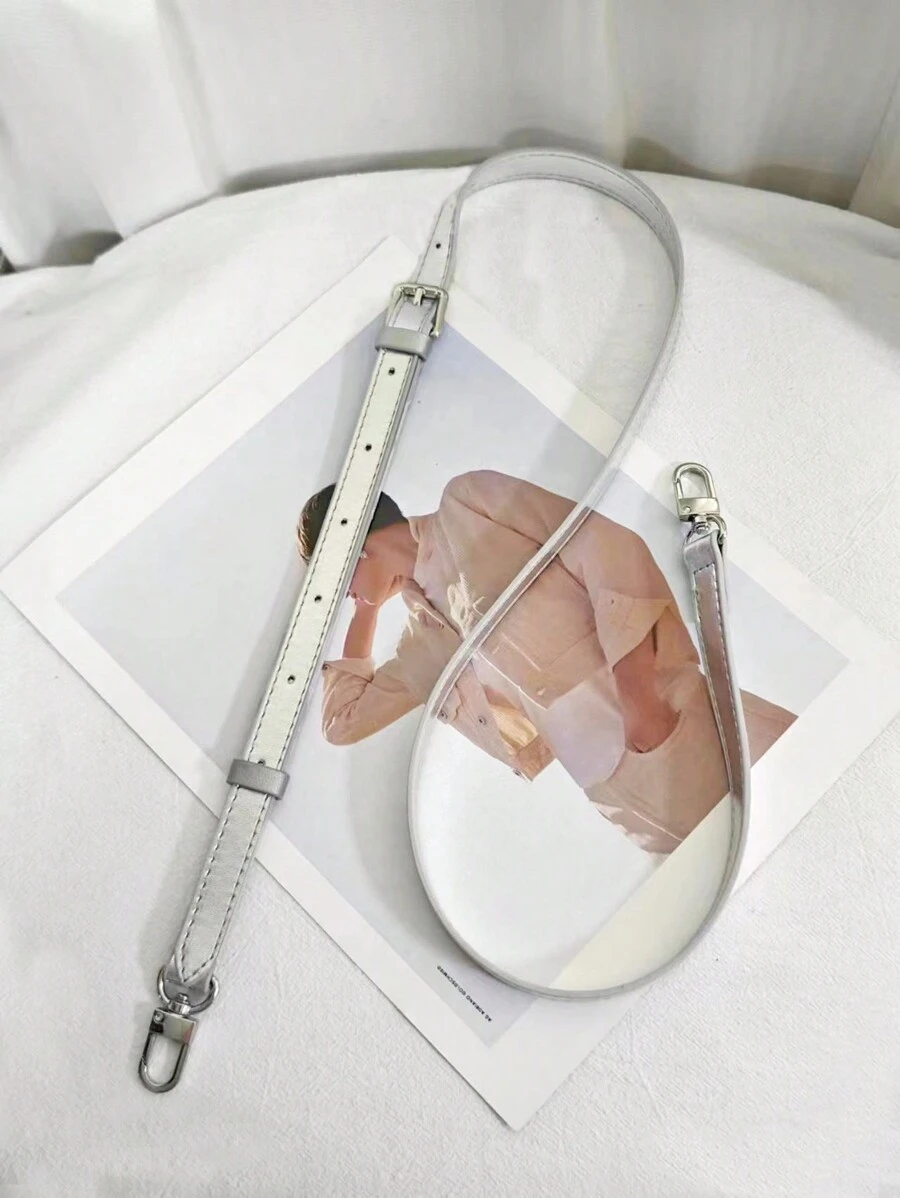 1pc Adjustable Solid Color Classic Faux Leather Bag Strap Replacement - Silver - View 1