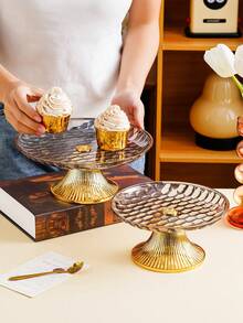 1pc Round Cake Stand With Golden Base, Dessert Serving Tray For Halloween, Christmas, Wedding, Party, Holiday Decoration - Multicolor - View 8