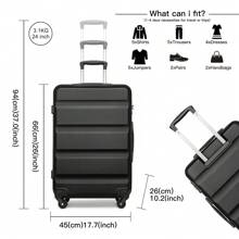 Ideal For Men And Women Lightweight ABS Hard Shell Check-In Luggage With TSA Lock And 4 Spinner Wheels Perfect For Travel, Business Trips, And Vacations (24" Medium & 28" Large) - màu đen - Xem 4