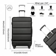Ideal For Men And Women Lightweight ABS Hard Shell Check-In Luggage With TSA Lock And 4 Spinner Wheels Perfect For Travel, Business Trips, And Vacations (24" Medium & 28" Large) - màu đen - Xem 5