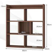 Bibliothèque géométrique, étagère cubique avec 7 compartiments et étagères, étagère de rangement avec dos ouvert, étagère de séparation de pièce, étagère debout pour salon, bureau et bureau - Tabac - Voir 3