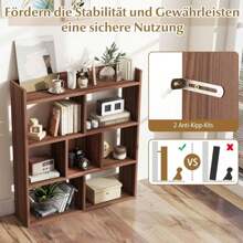 Bibliothèque géométrique, étagère cubique avec 7 compartiments et étagères, étagère de rangement avec dos ouvert, étagère de séparation de pièce, étagère debout pour salon, bureau et bureau - Tabac - Voir 5