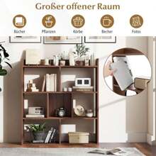 Bibliothèque géométrique, étagère cubique avec 7 compartiments et étagères, étagère de rangement avec dos ouvert, étagère de séparation de pièce, étagère debout pour salon, bureau et bureau - Tabac - Voir 4