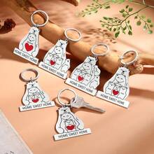 Personalized Polar Bear Keychain Gift, Customized With 2 To 5 Names, Birthday/Anniversary Gift For Father And Mother, Car Key Pendant Keychain, Special Gift For Family - Silver - View 2