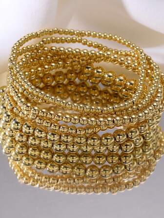 7-delige set modieuze elastische plastic kralenarmband met ronde kralen, handgemaakt voor lente en zomer