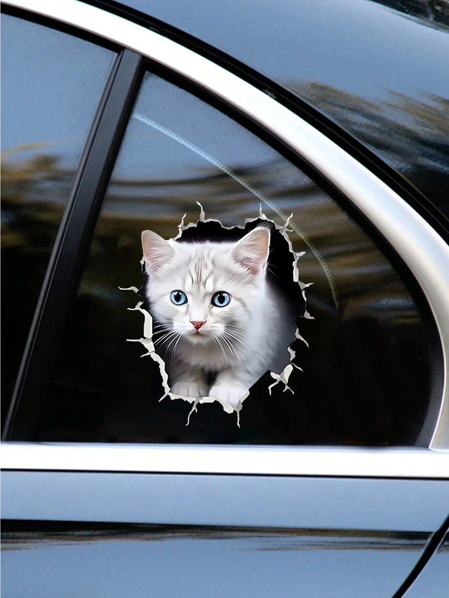 3D 猫贴纸 - 生动的个性化方块设计、防刮、防水、耐用的装饰贴纸，适用于汽车、摩托车、拖车、SUV、笔记本电脑和窗户 - 可爱猫咪